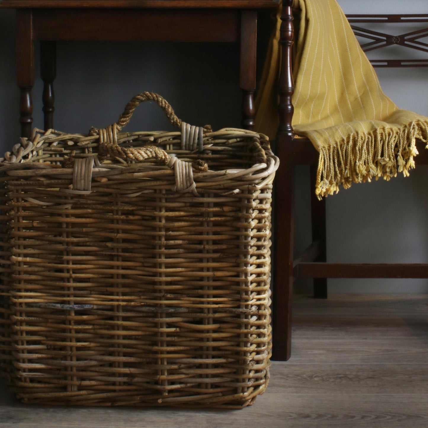 Large Square Grey Rattan Log Basket