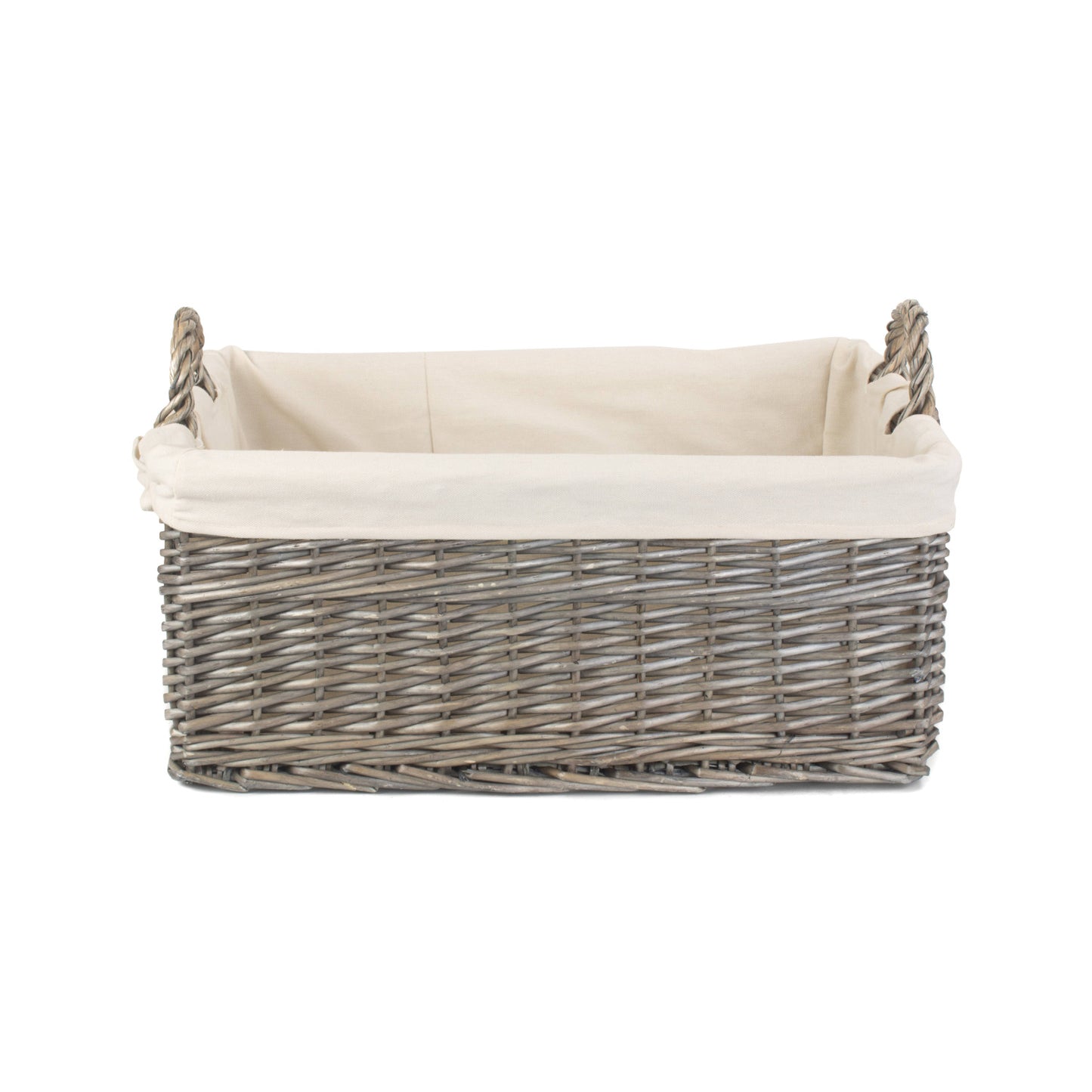 Large Shallow Antique Wash Storage Basket with White Lining