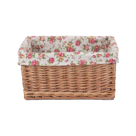 Large Double Steamed Willow Storage Basket with Garden Rose Lining