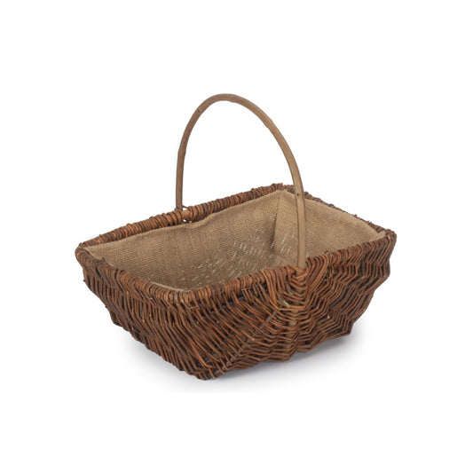 Large Rectangular Unpeeled Willow Garden Trug With Hessian Lining