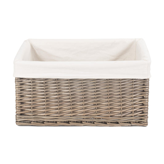 Large Antique Wash Willow Storage Basket with White Lining