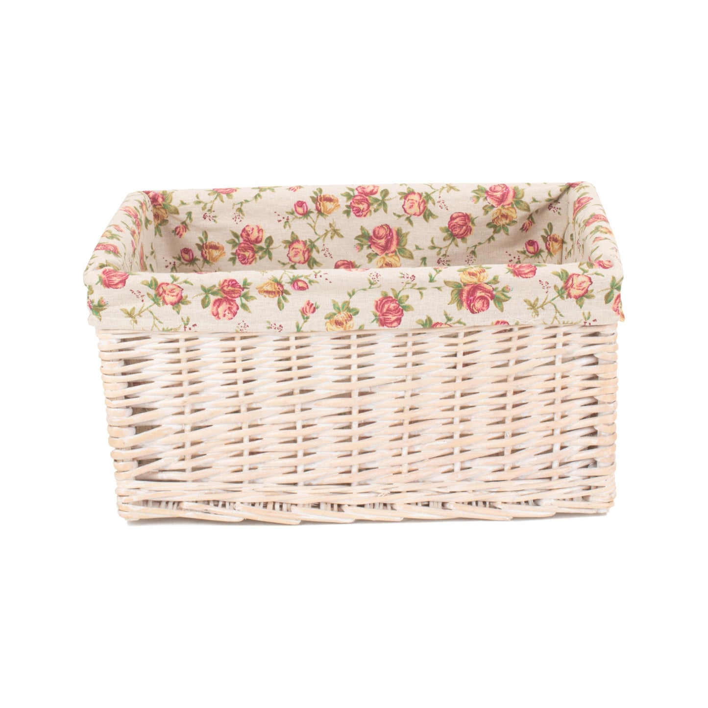 Large White Wash Willow Storage Basket with Garden Rose Lining