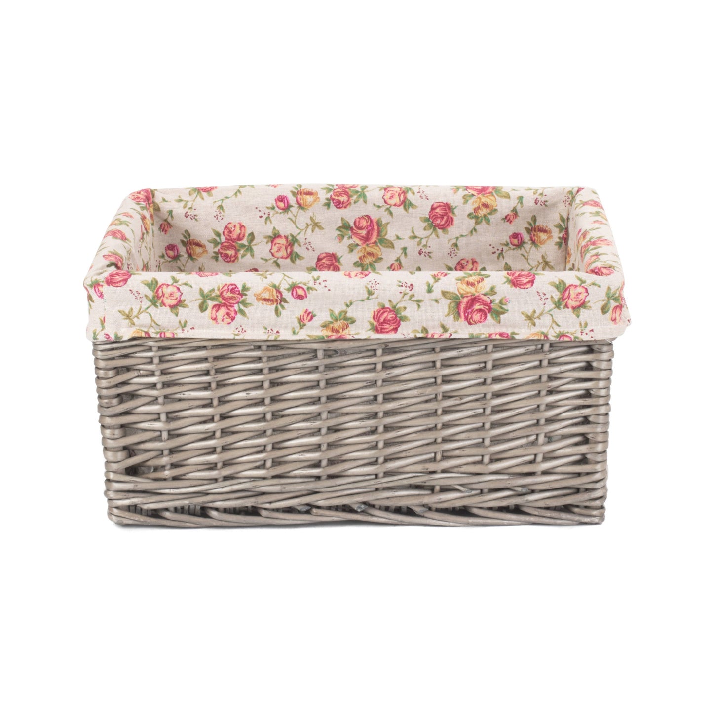 Large Antique Wash Willow Storage Basekt with Garden Rose Lining