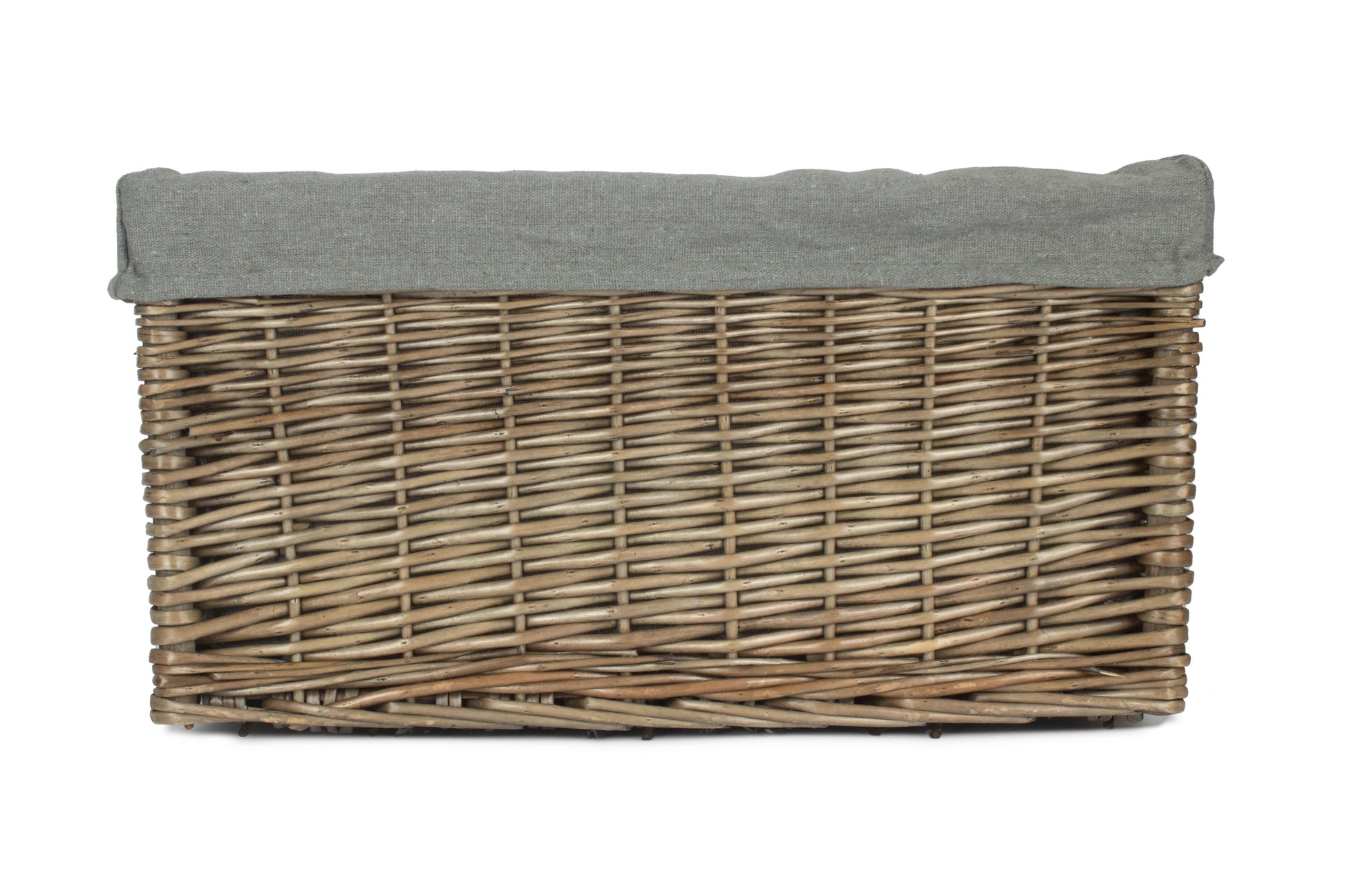 Large Antique Wash Willow Storage Basket with Grey Sage Lining