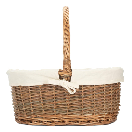 Oval Unpeeled Willow Shopper Basket with White Lining - Size 3 Large