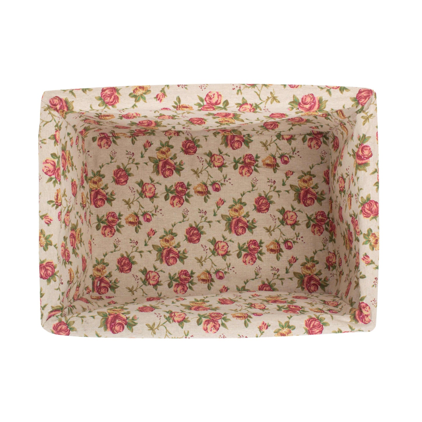 Large White Wash Willow Storage Basket with Garden Rose Lining