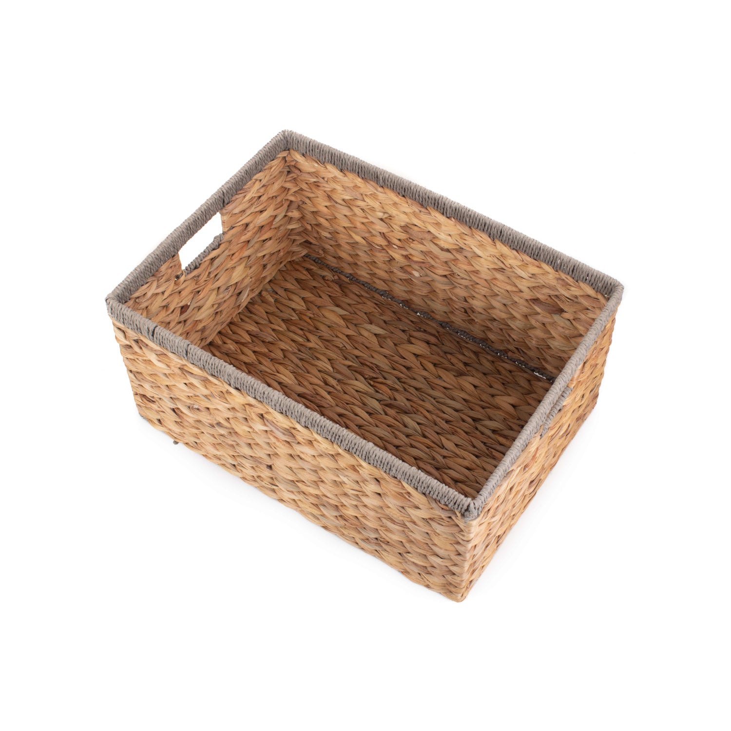 Large Water Hyacinth Rectangular Storage Basket With Grey Rope Border