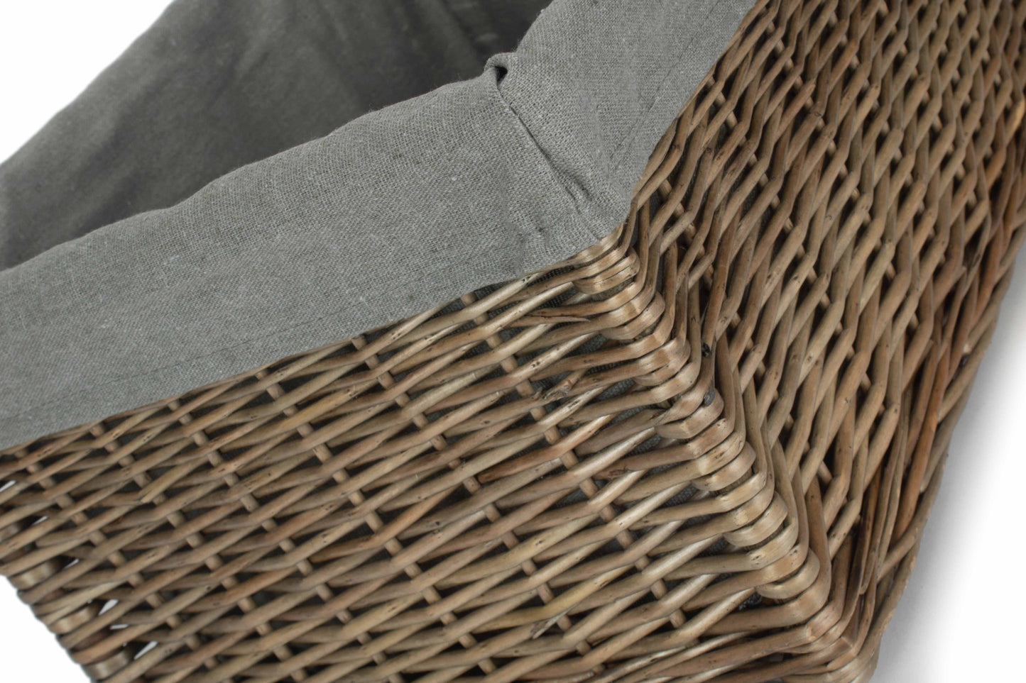 Large Antique Wash Willow Storage Basket with Grey Sage Lining