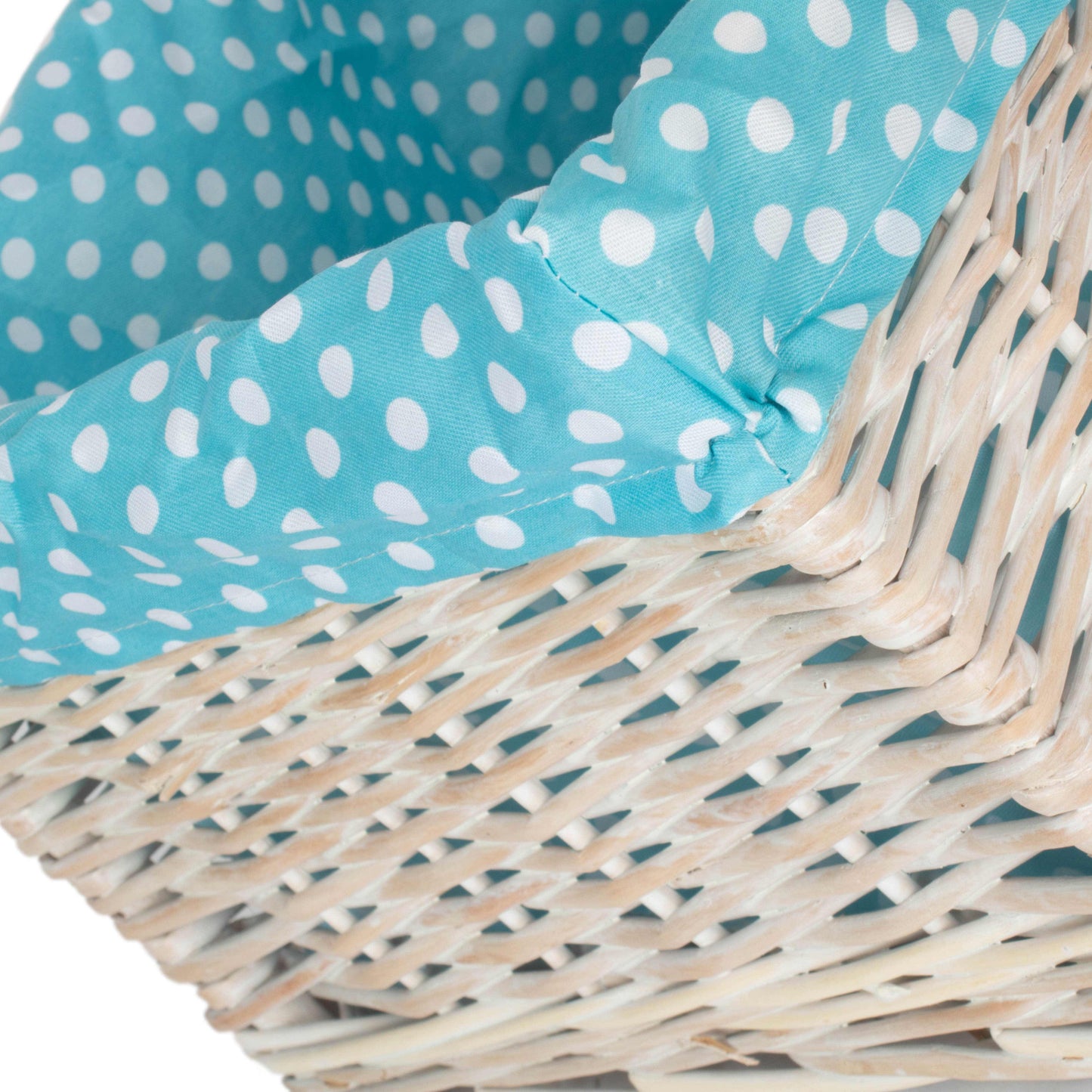Large White Wash Willow Storage Basket with Blue Spotty Lining
