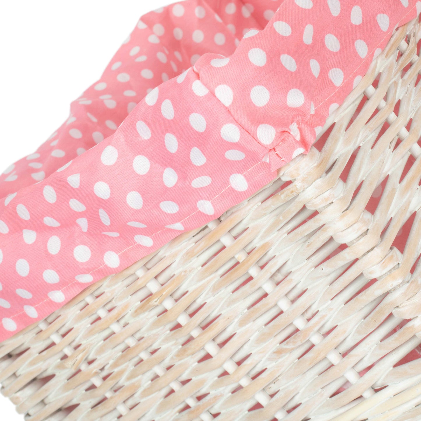 Large White Wash Willow Storage Basket with Pink Spotty Lining