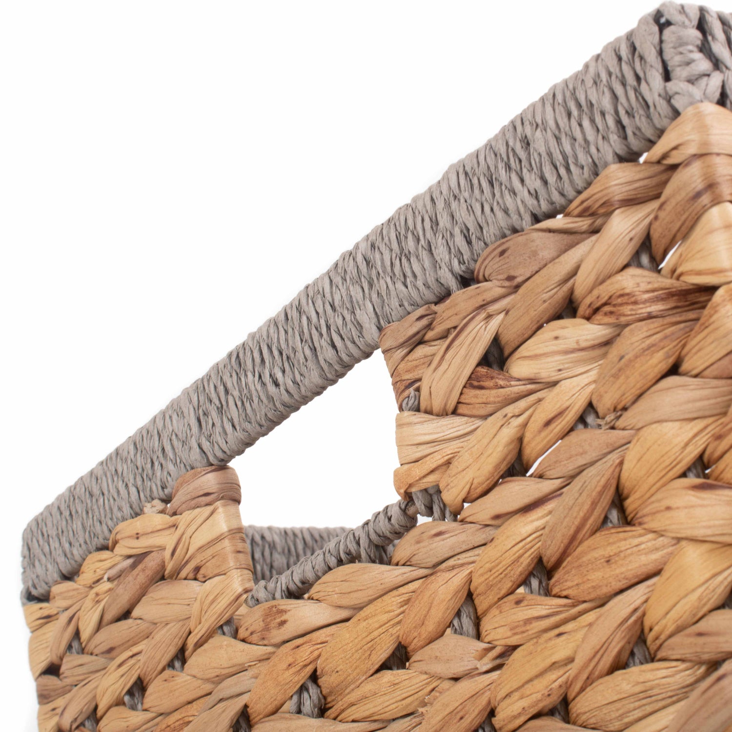 Large Water Hyacinth Rectangular Storage Basket With Grey Rope Border