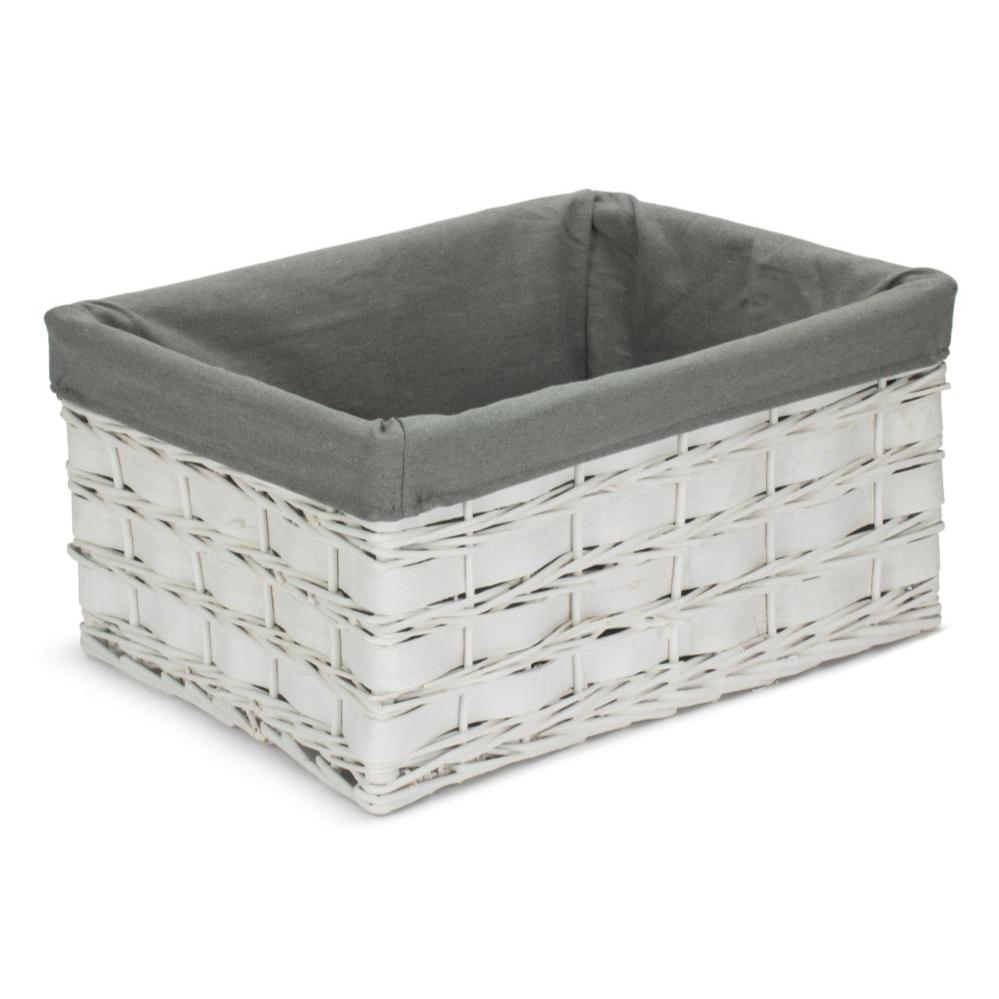 Extra Large White Scandi Storage Basket with Grey Sage Lining