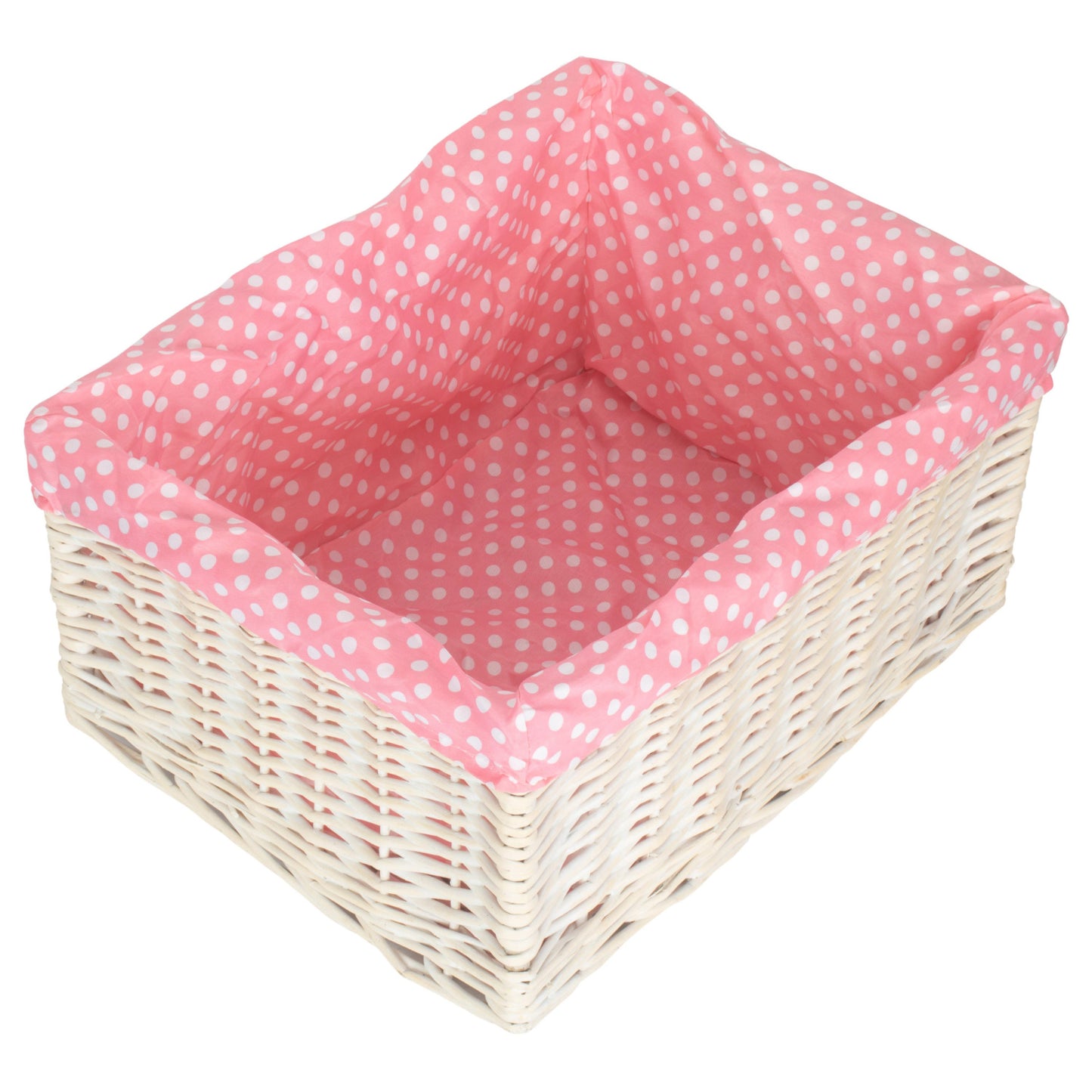 Extra Large White Wash Willow Storage Basket with Pink Spotty Lining