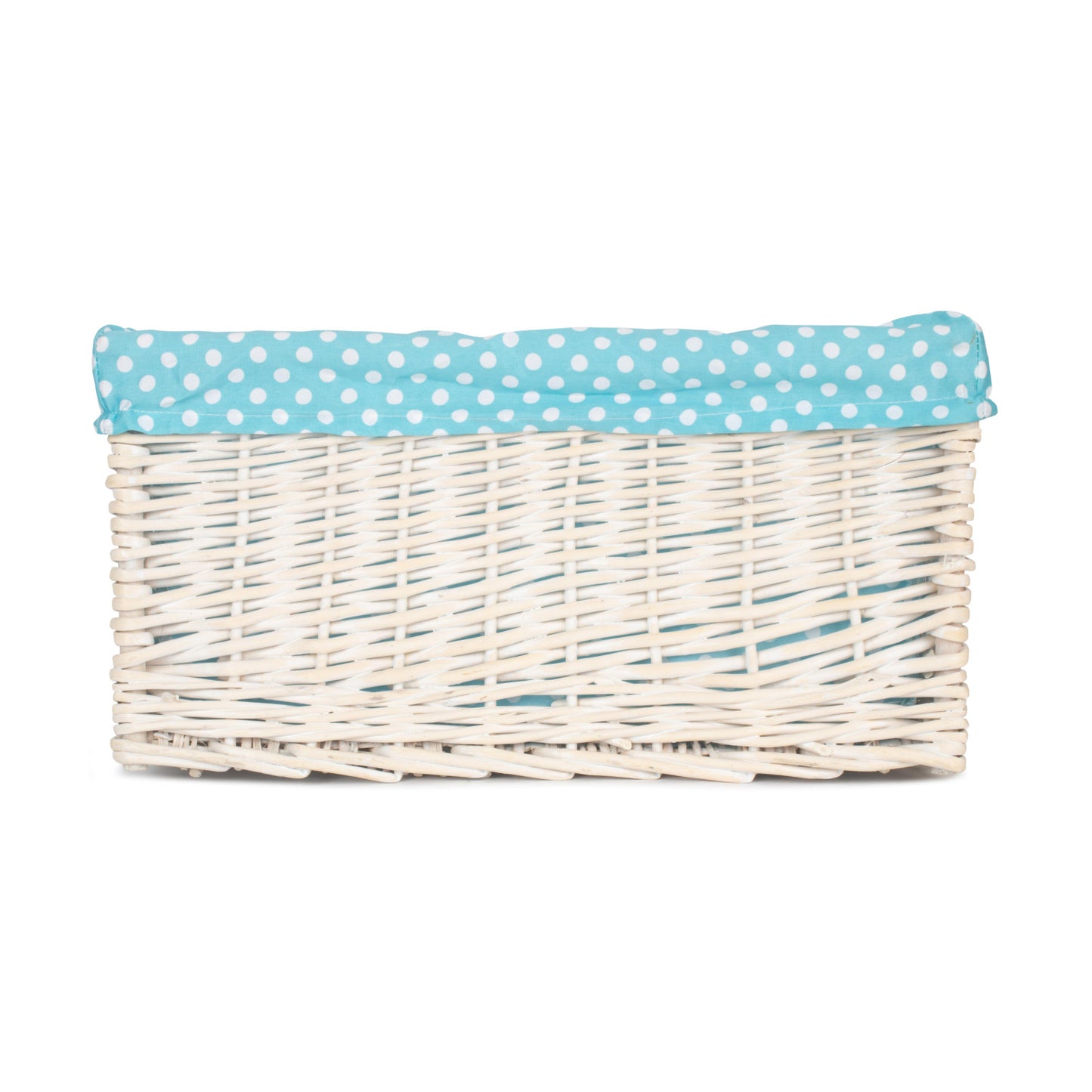 Extra Large White Wash Willow Storage Basket with Blue Spotty Lining