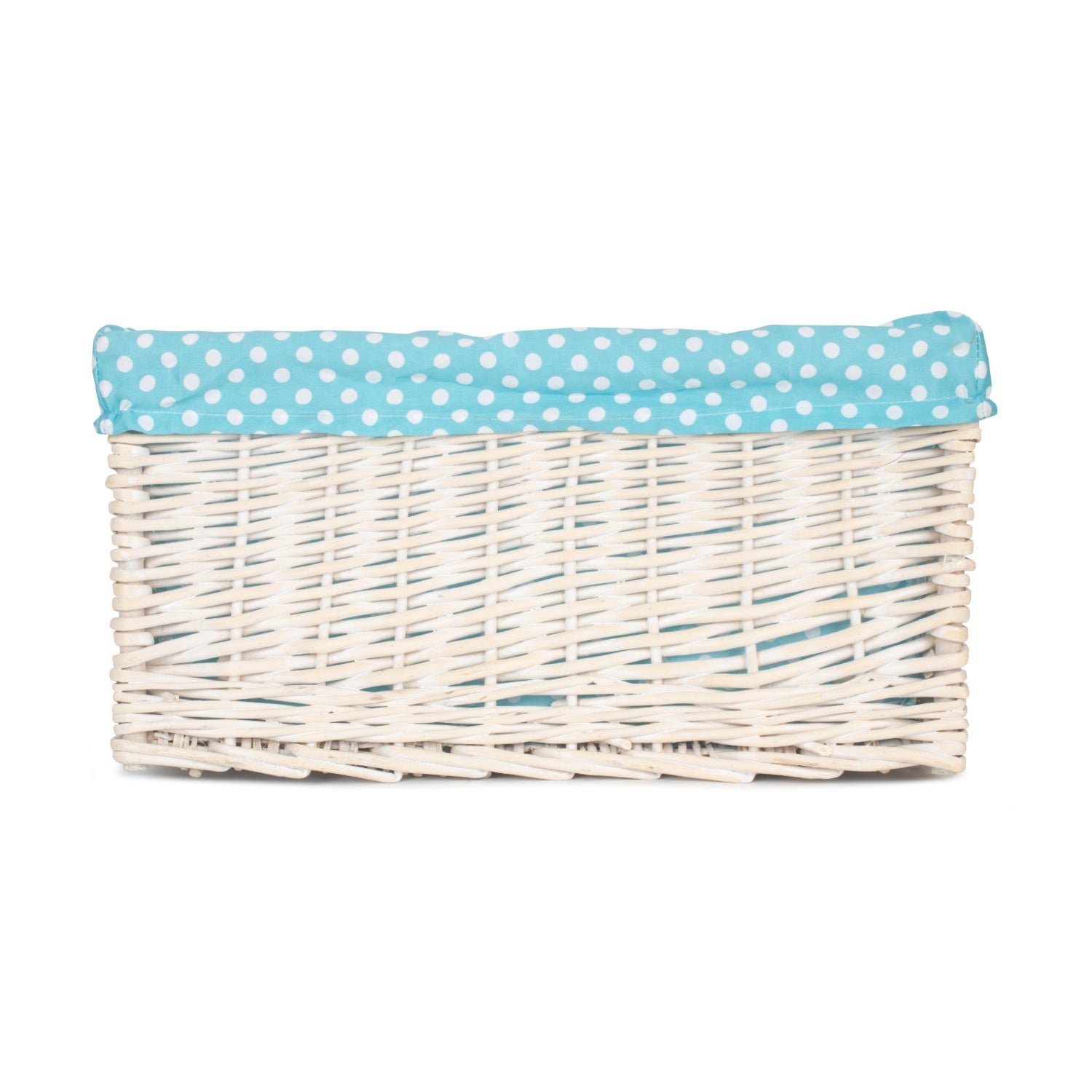 Extra Large White Wash Willow Storage Basket with Blue Spotty Lining
