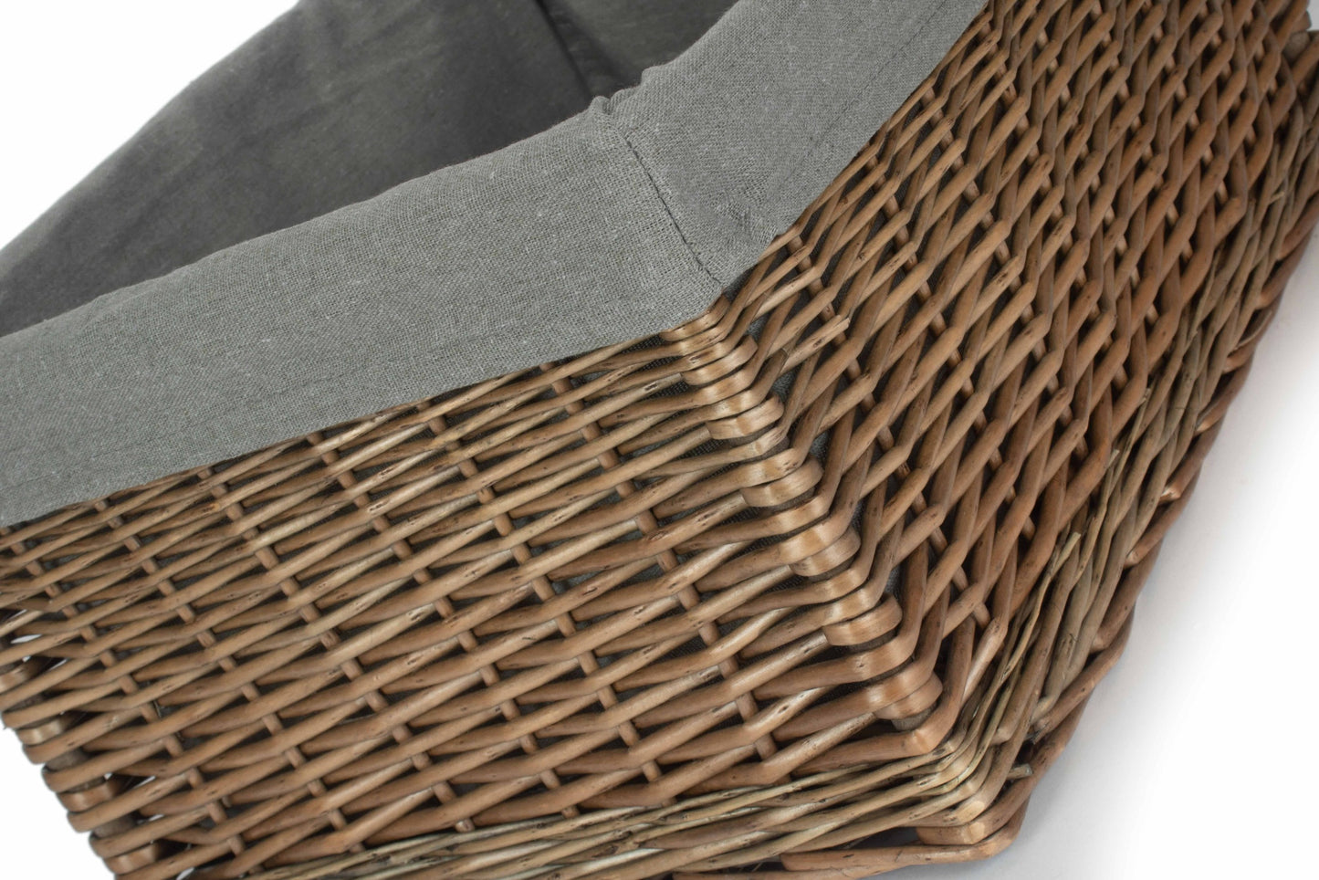 Extra Large Antique Wash Willow Storage Basket with Grey Sage Lining