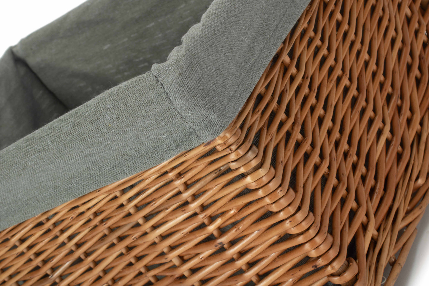 Extra Large Double Steamed Willow Storage Basekt with Grey Sage Lining