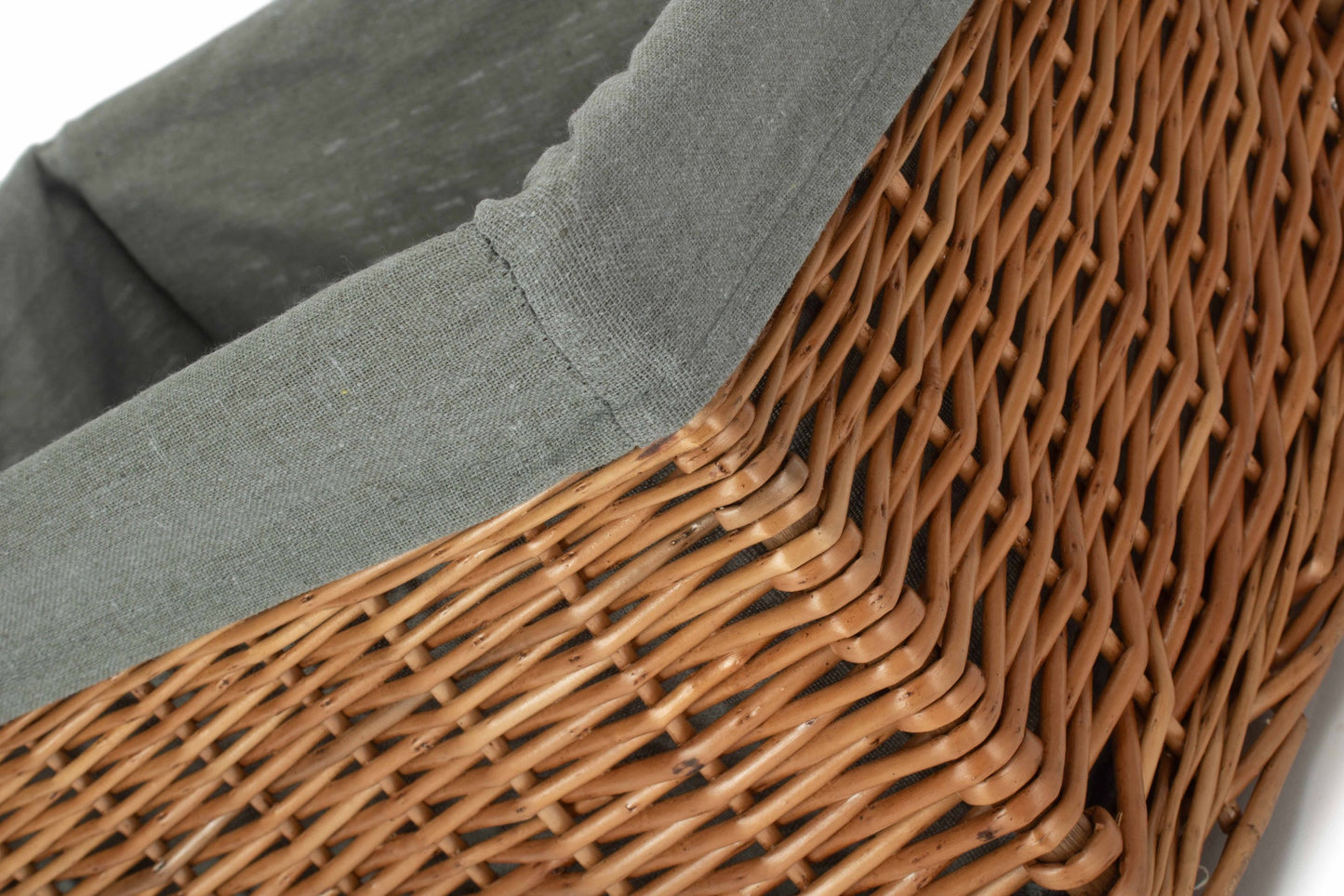 Extra Large Double Steamed Willow Storage Basekt with Grey Sage Lining