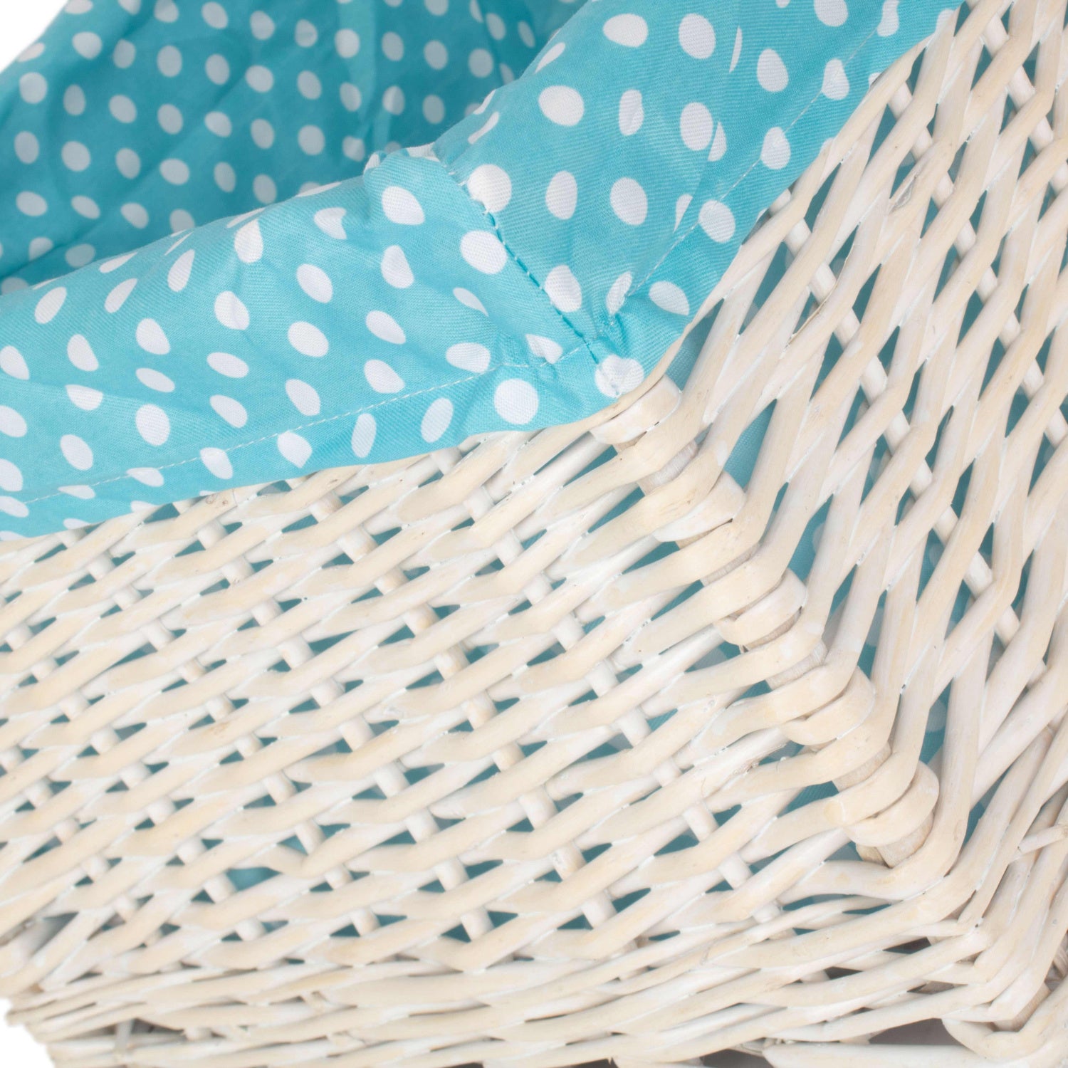 Extra Large White Wash Willow Storage Basket with Blue Spotty Lining