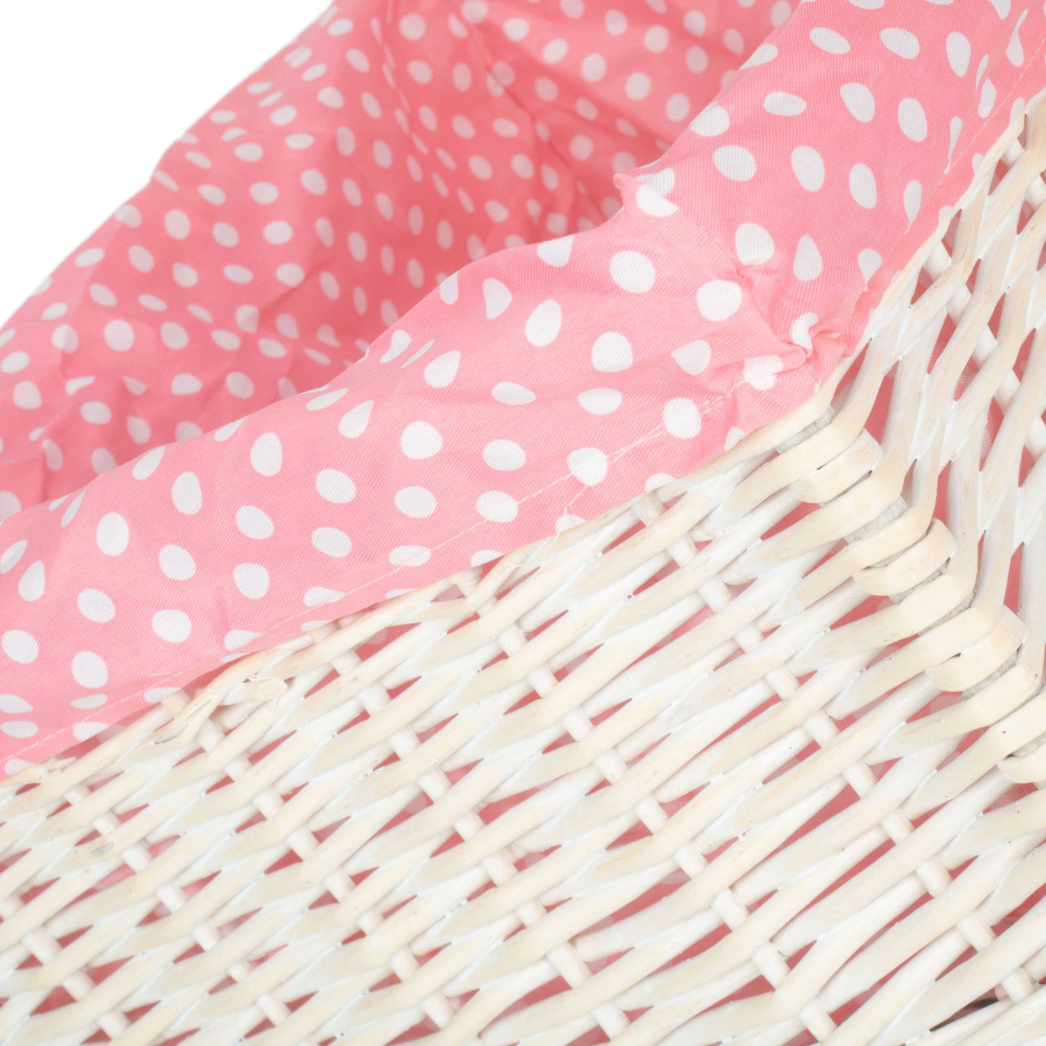 Extra Large White Wash Willow Storage Basket with Pink Spotty Lining