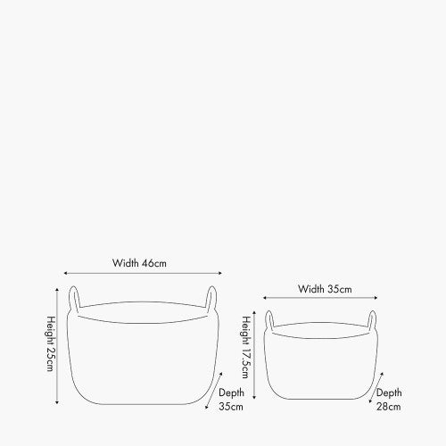 Set of 2 Grey Kubu Oval Baskets with Handles