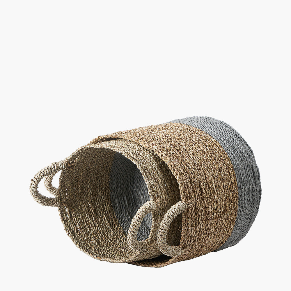Set of 2 Banana Leaf Two Tone Natural and Grey Baskets