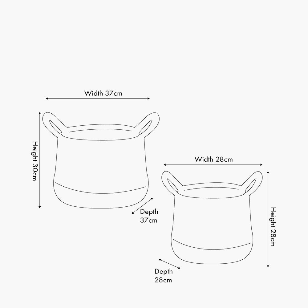 Set of 2 Natural and Black Round Handled Seagrass Baskets