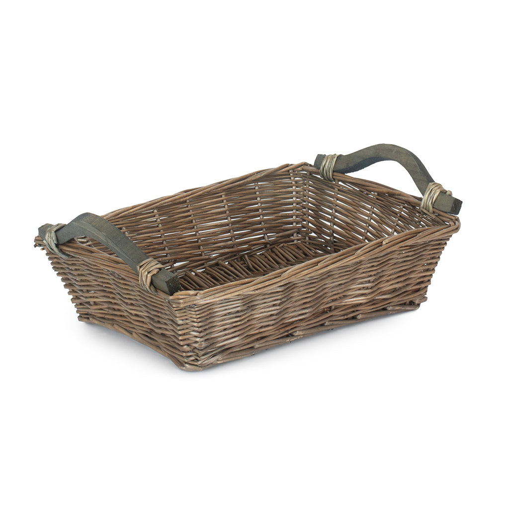 Small Antique Wash Wooden Handle Tray Basket