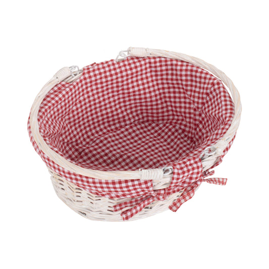 Small White Swing Handle Shopper With Red & White Checked Lining