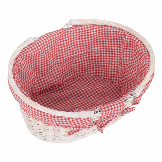 Medium White Swing Handle Shopper With Red & White Checked Lining