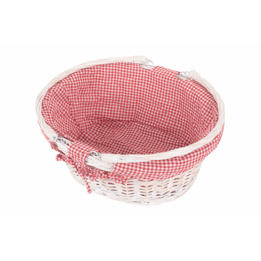 Large White Swing Handle Shopper With Red & White Checked Lining