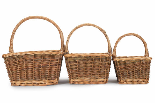 Rectangular Unpeeled Willow Shopper Basket Set 3