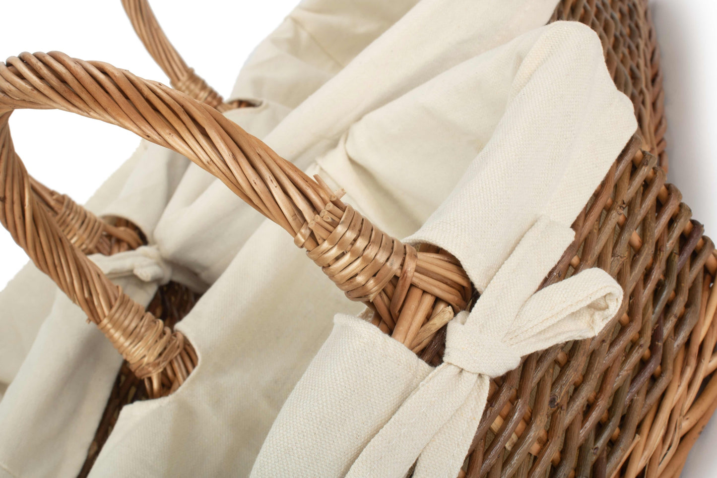 Rectangular Unpeeled Willow Shopper Baskets with White Lining Set 3