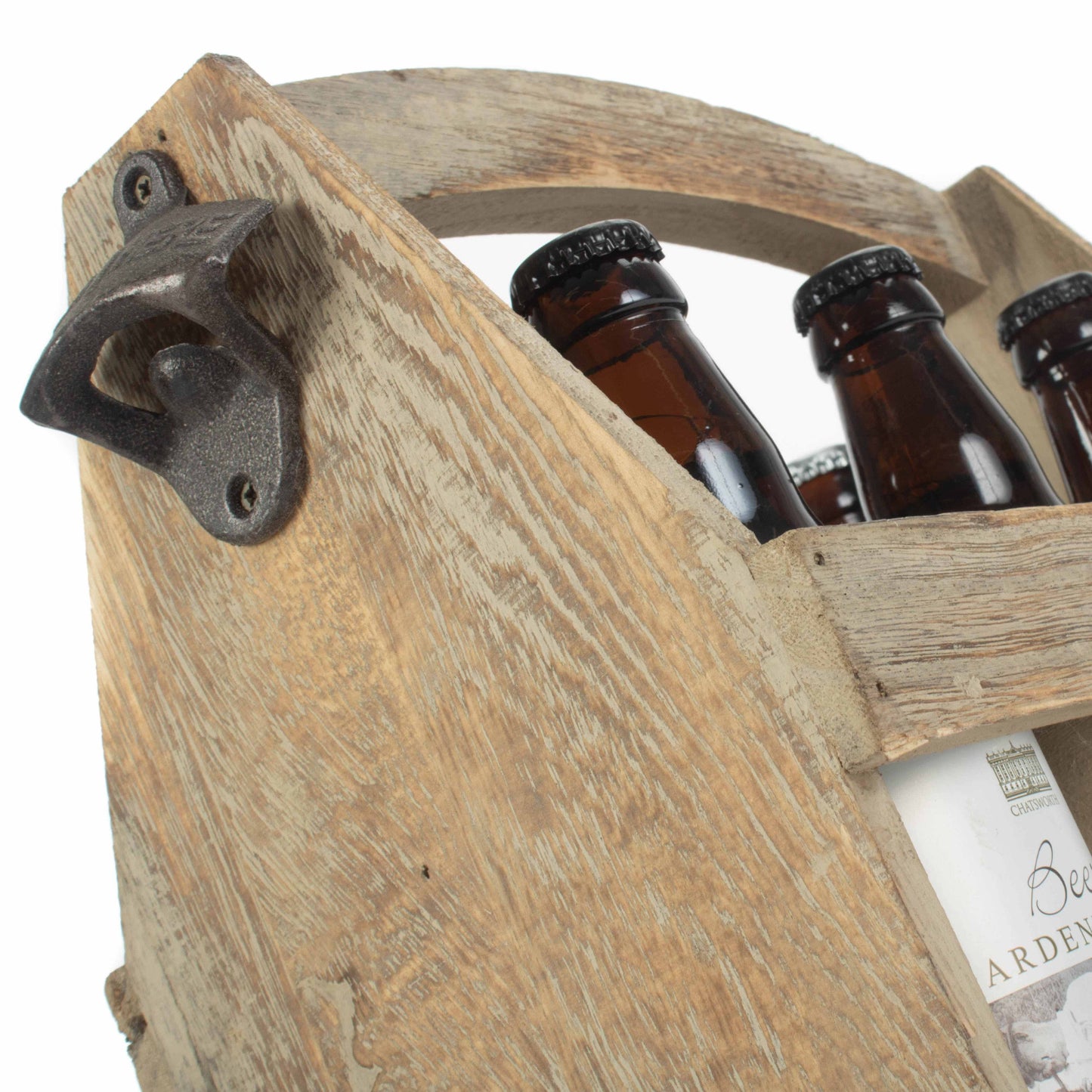 Oak Effect 6 Beer Bottle Carrier With Bottle Opener