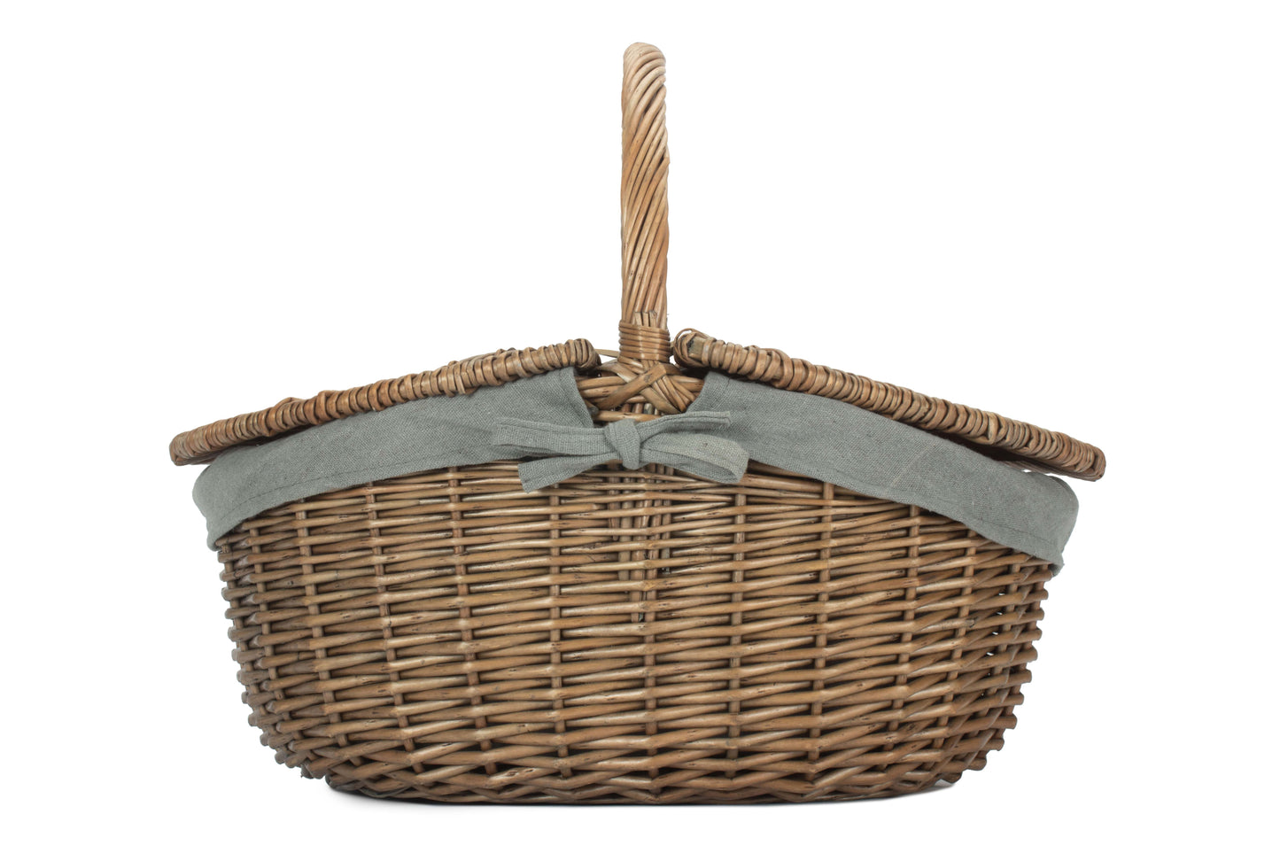 Antique Wash Willow Oval Picnic Basket with Sage Grey Lining