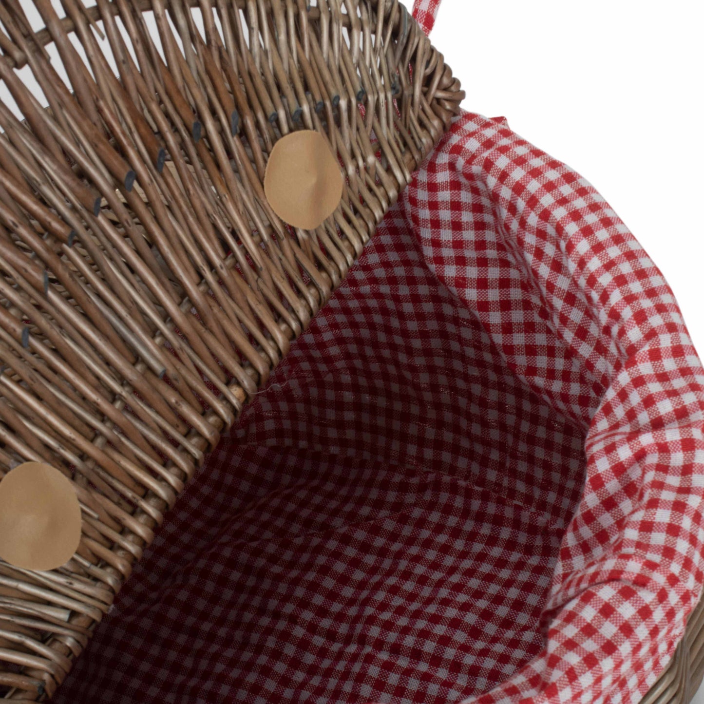 Antique Wash Finish Willow Oval Picnic Basket with Red & White Checked Lining
