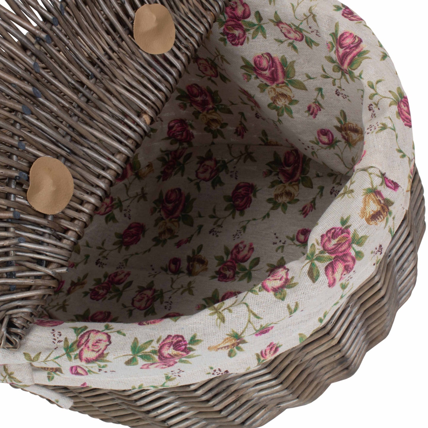 Antique Wash Finish Willow Oval Picnic Basket with Garden Rose Lining