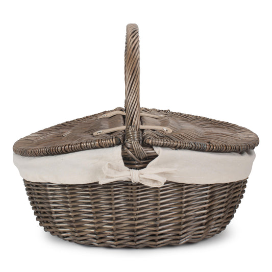Antique Wash Finish Willow Oval Picnic Basket with White Lining
