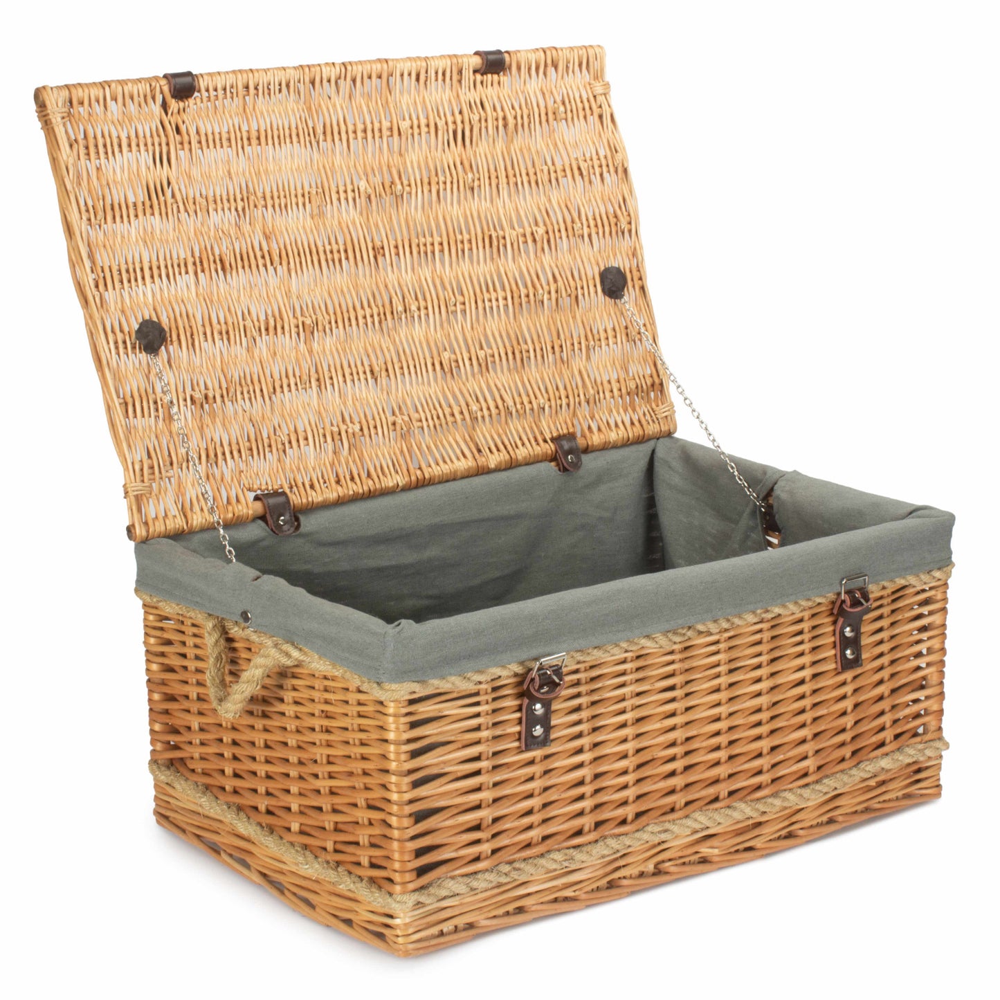 24 Inch Rope Handled Willow Hamper Trunk with Grey Sage Lining