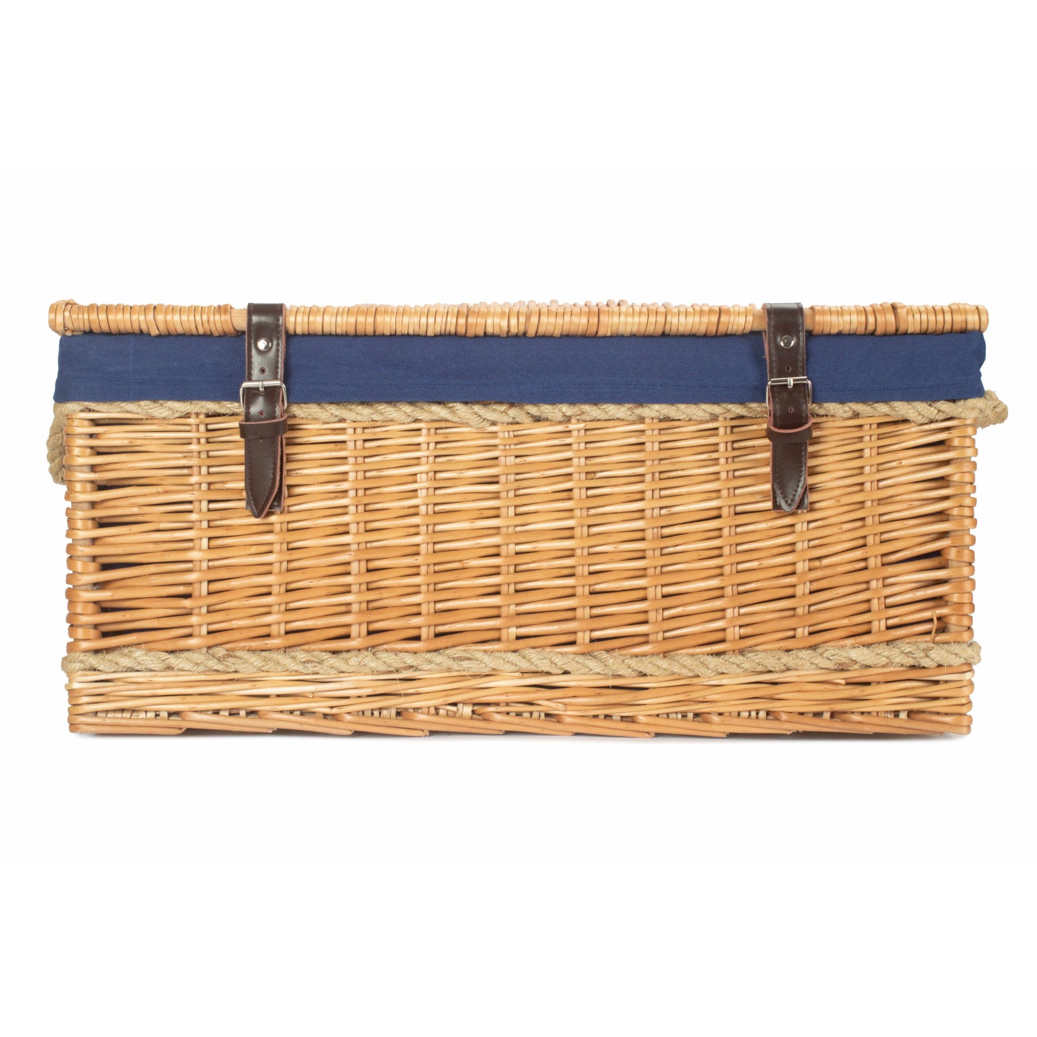 24 Inch Rope Handled Willow Hamper Trunk with Navy Blue Lining