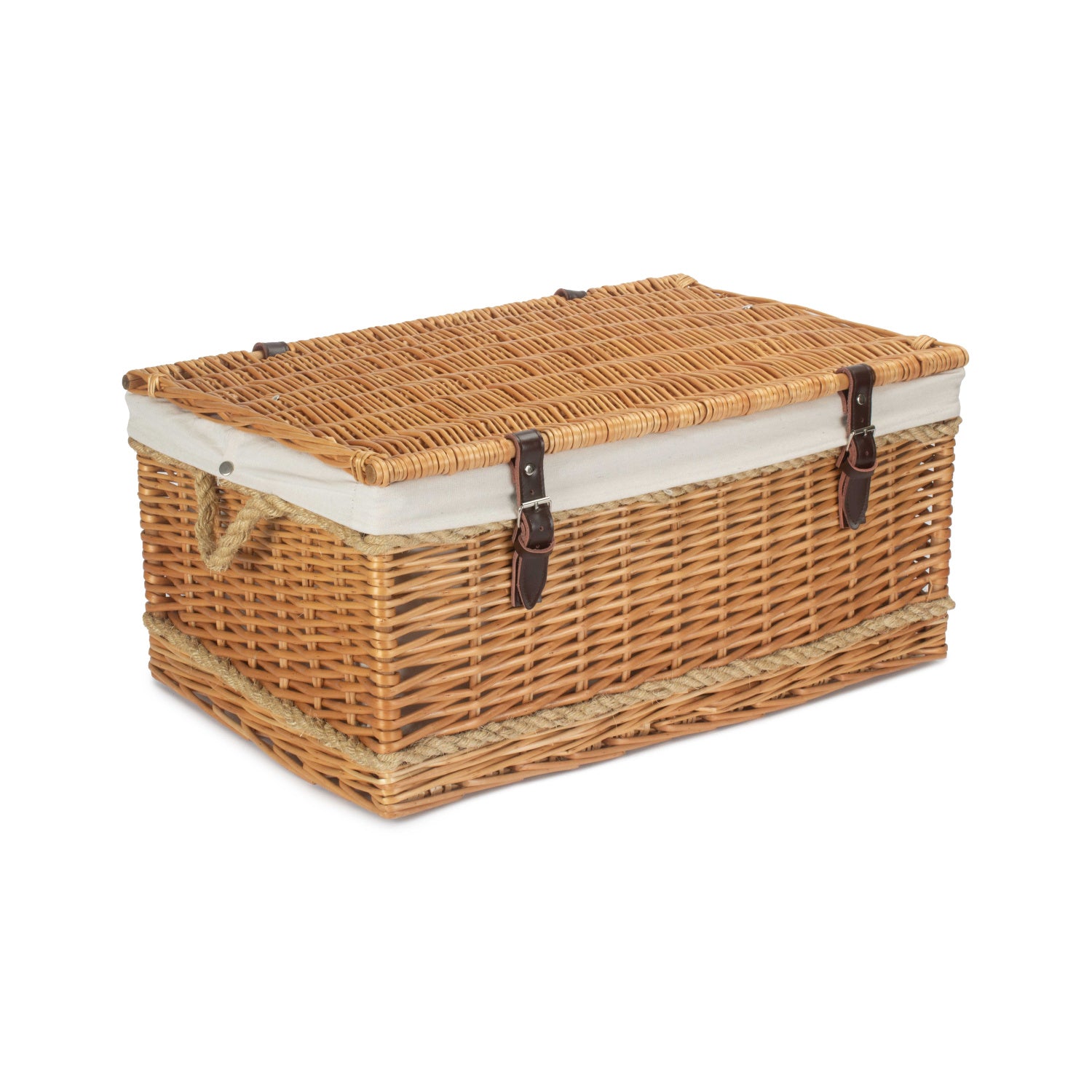 24 Inch Rope Handled Willow Hamper Trunk with White Lining