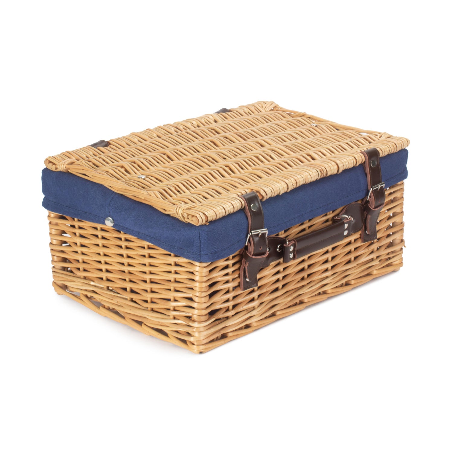 16 Inch Buff Willow Hamper with Navy Blue Lining