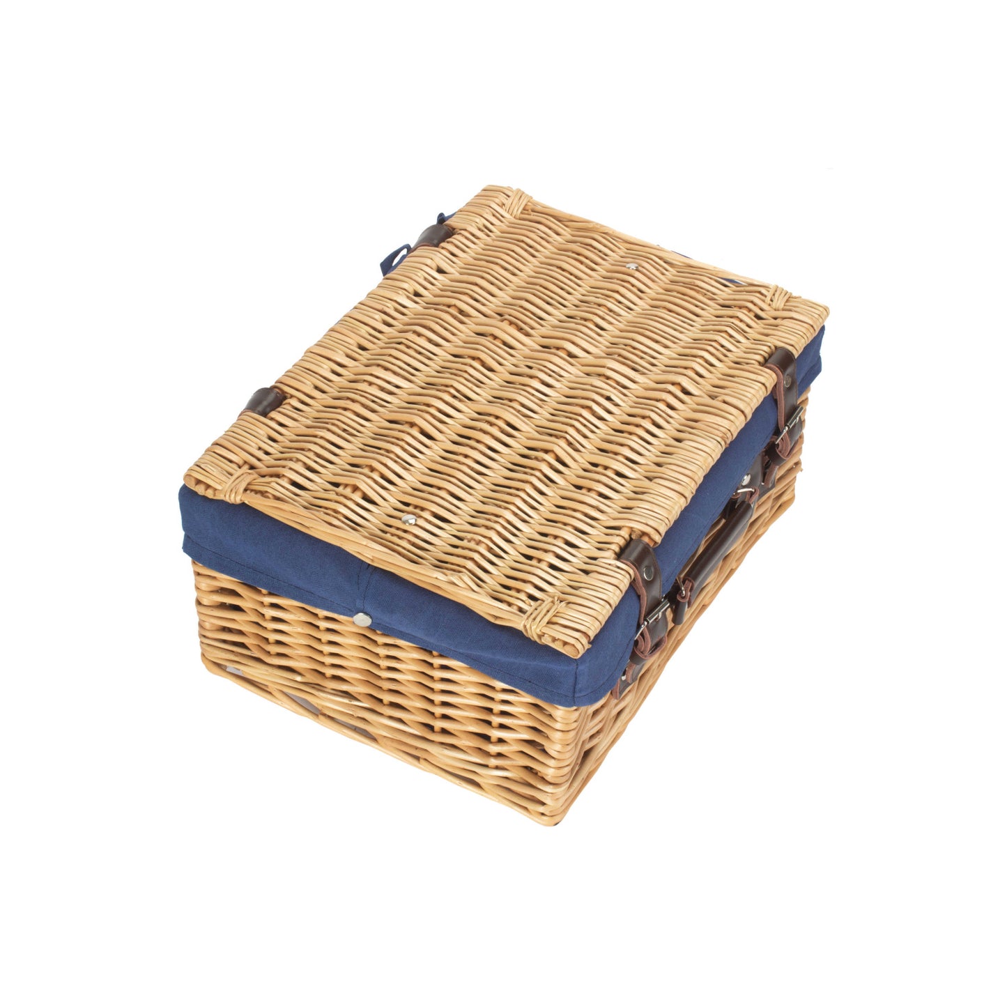 16 Inch Buff Willow Hamper with Navy Blue Lining