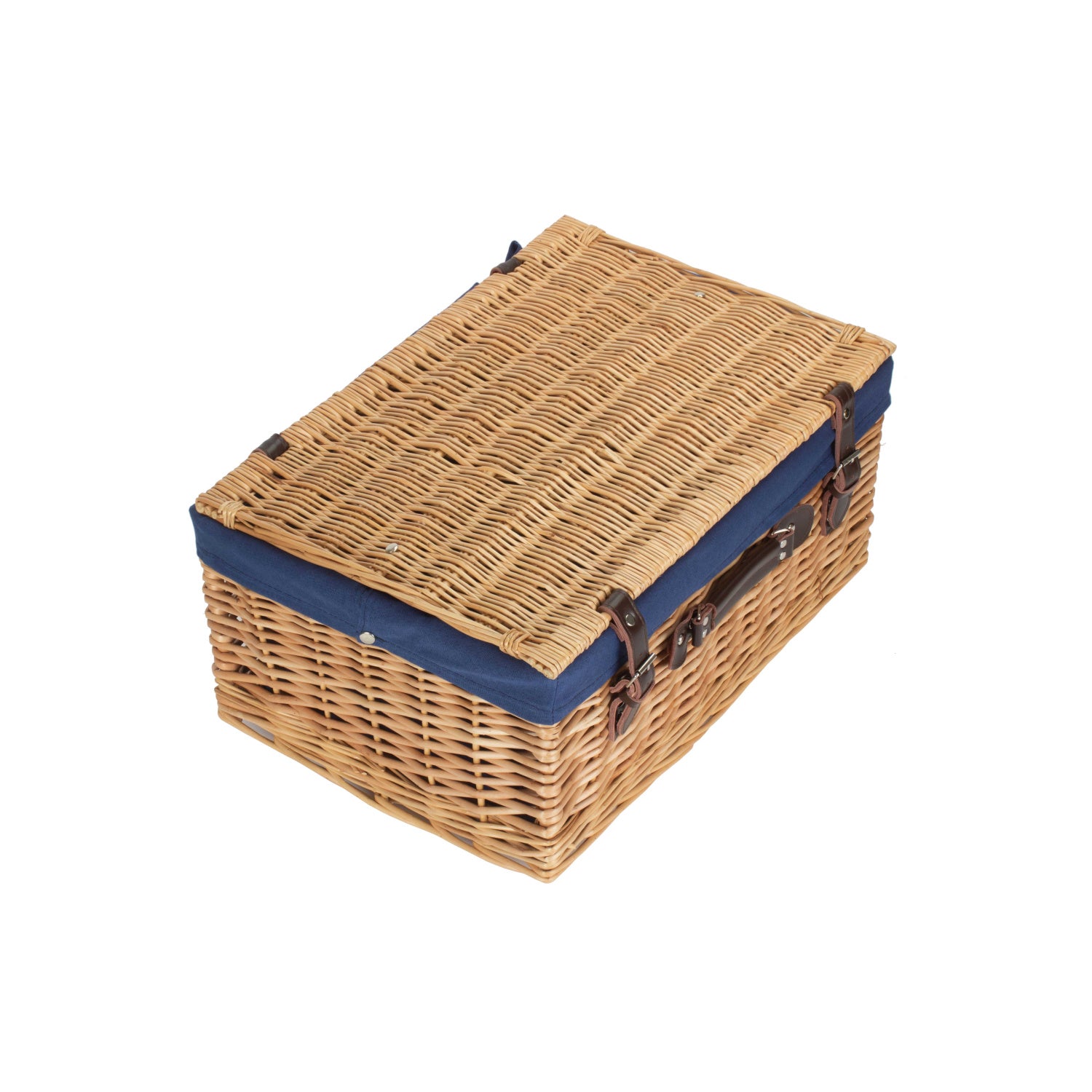 20 Inch Buff Willow Hamper Trunk with Navy Blue Lining