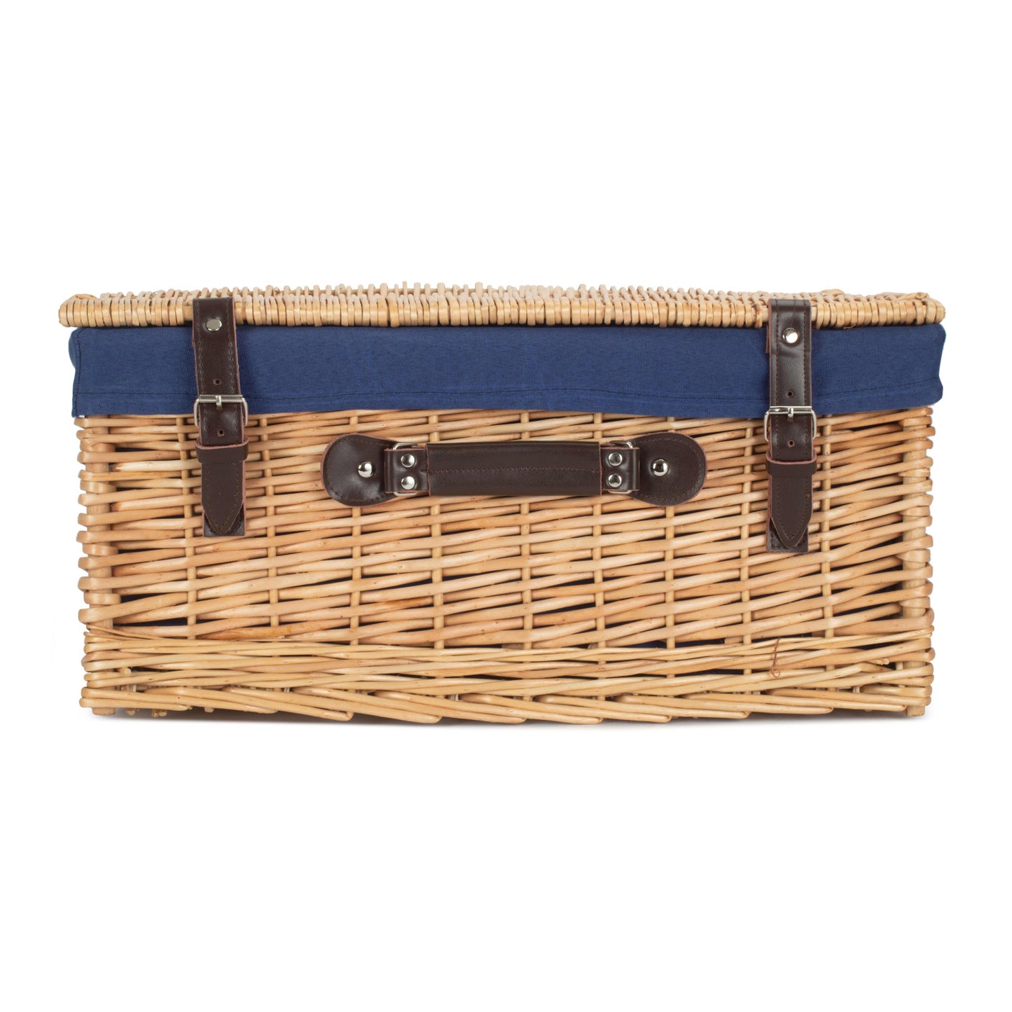 20 Inch Buff Willow Hamper Trunk with Navy Blue Lining