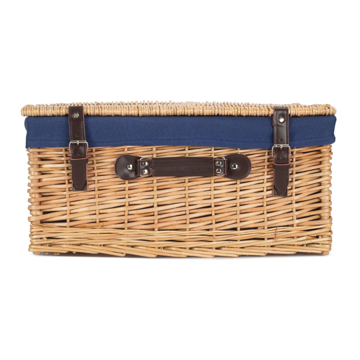 20 Inch Buff Willow Hamper Trunk with Navy Blue Lining