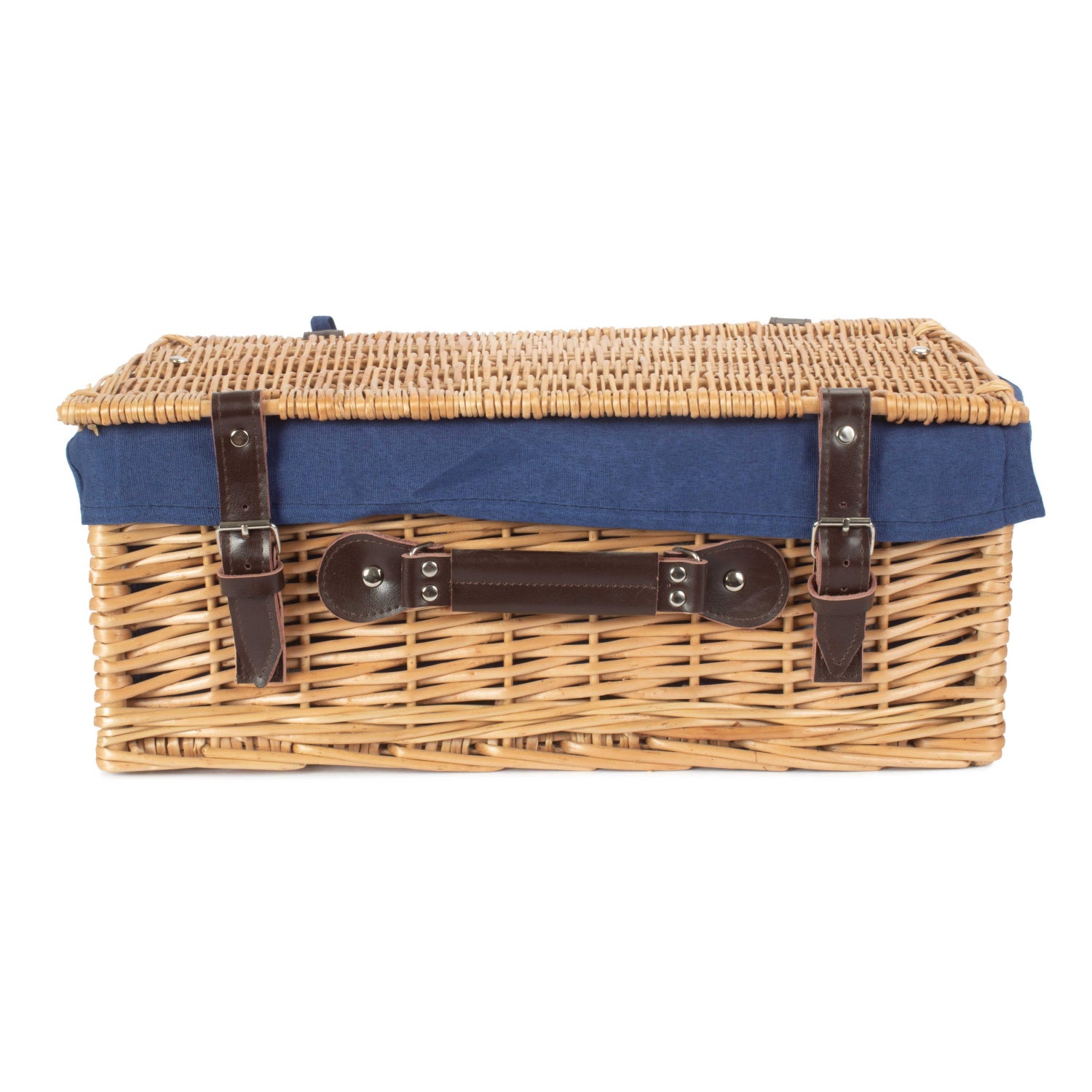 18 Inch Buff Willow Hamper Trunk with Navy Blue Lining