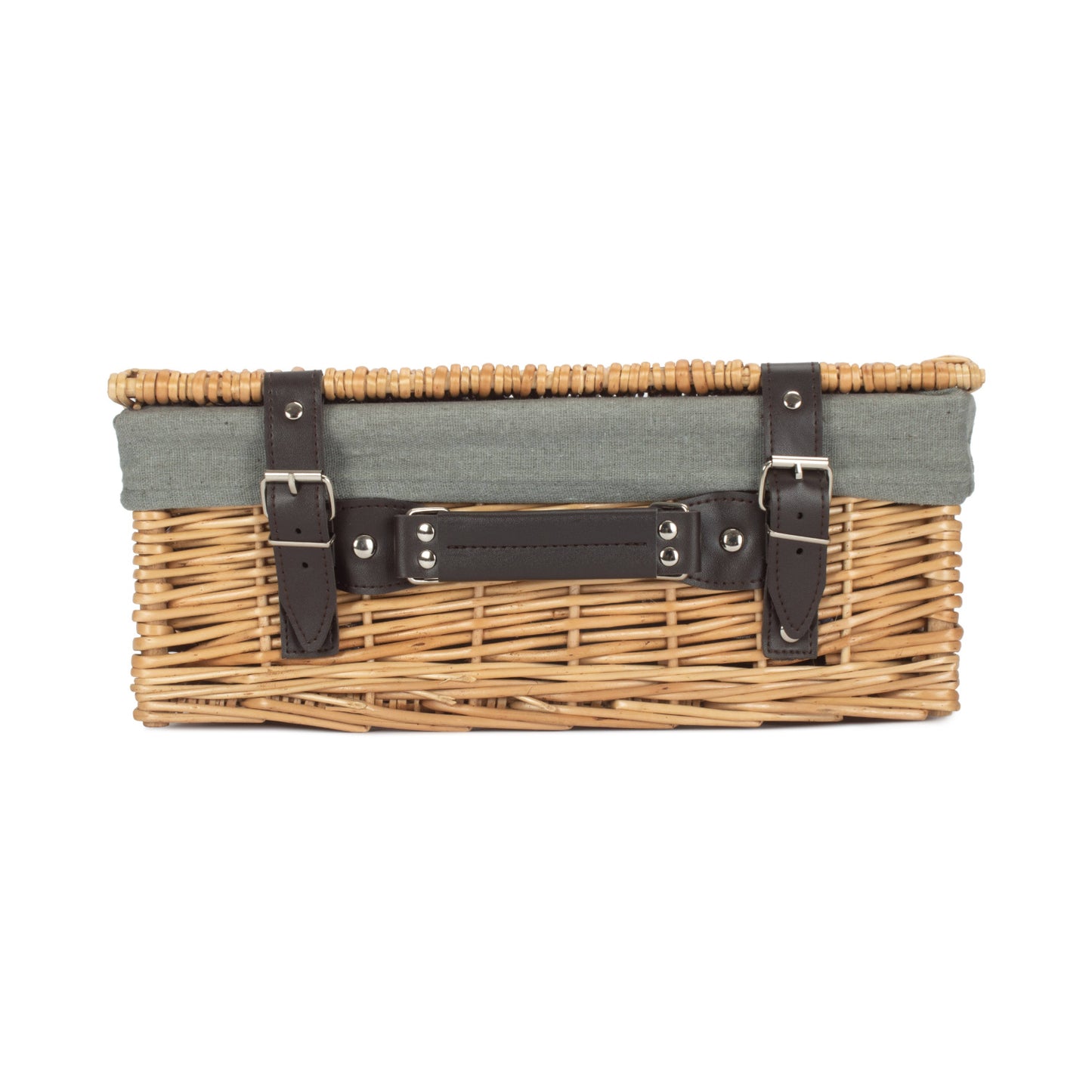 14 Inch Buff Willow Wicker Hamper with Grey Sage Lining