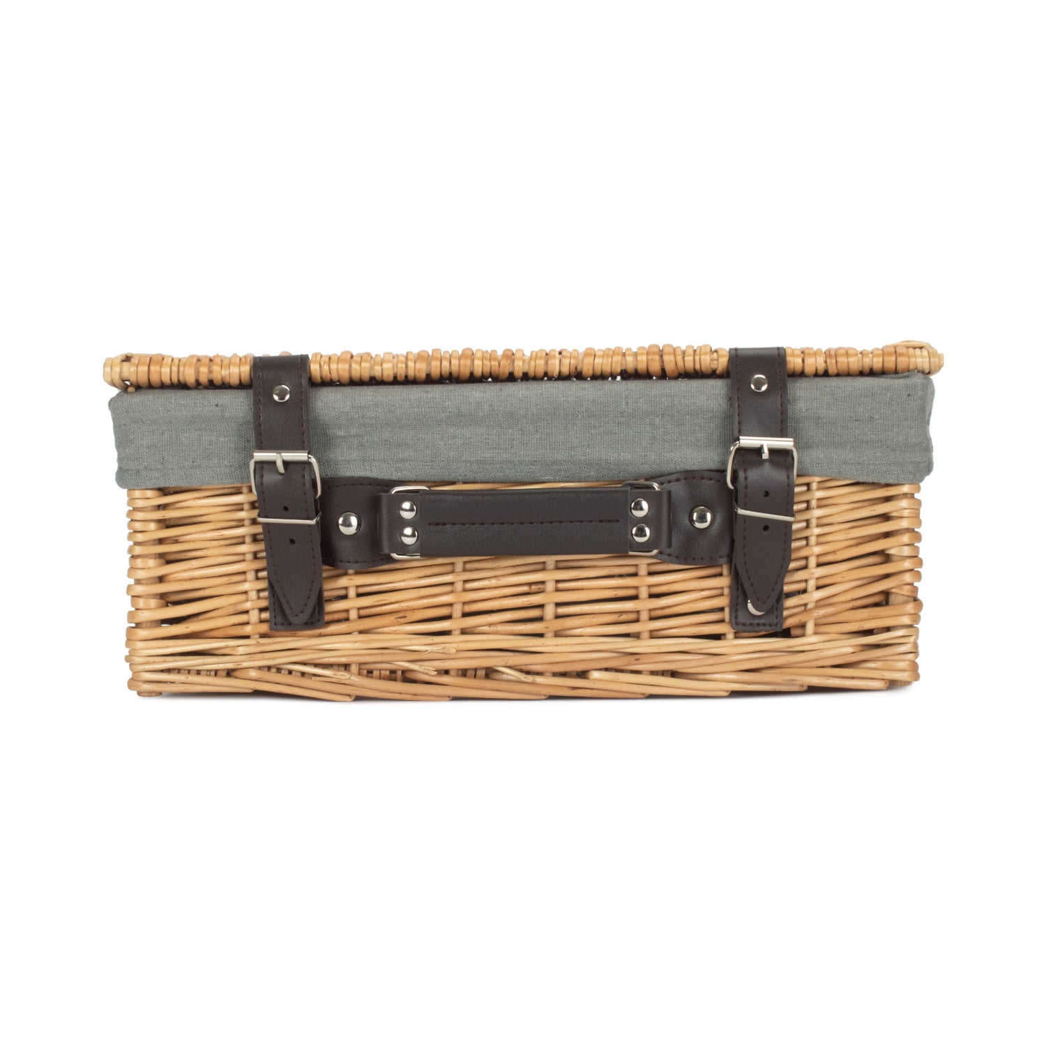 14 Inch Buff Willow Wicker Hamper with Grey Sage Lining