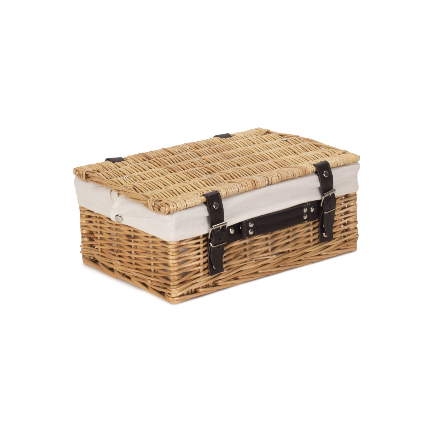 14 Inch Buff Willow Wicker Hamper with White Lining